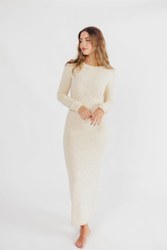 Maddy Pointelle Knit Maxi Dress in Butter