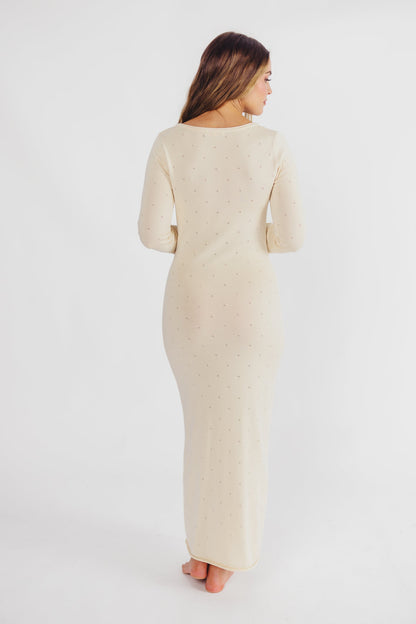 Maddy Pointelle Knit Maxi Dress in Butter