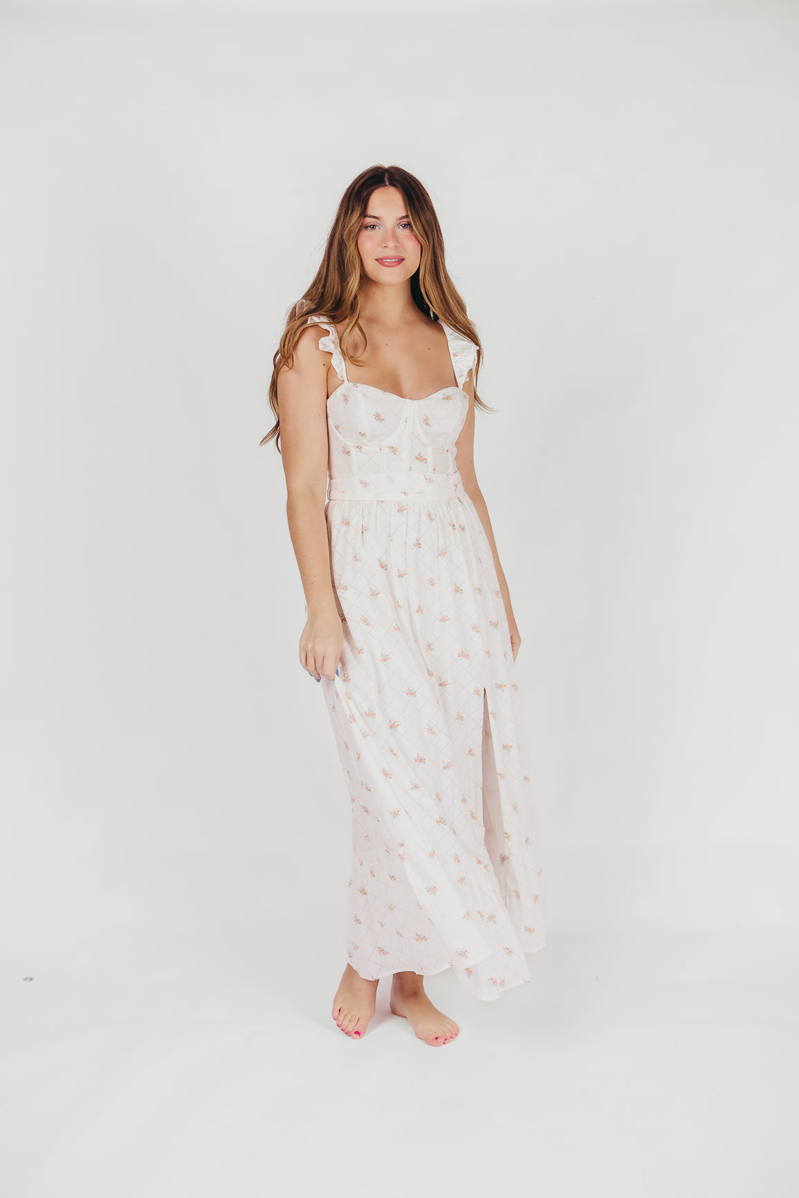 Rosamund Bustier-Style Maxi Dress in Blush Pink Floral - Inclusive Sizing (S-3XL)