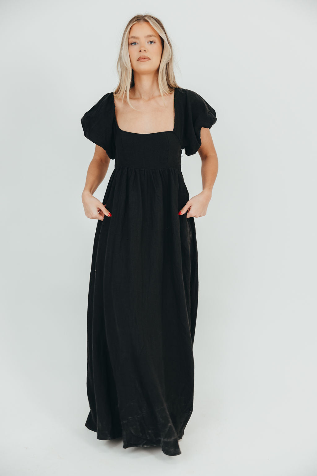 Candace Maxi Dress in Black - 100% Linen - Bump Friendly