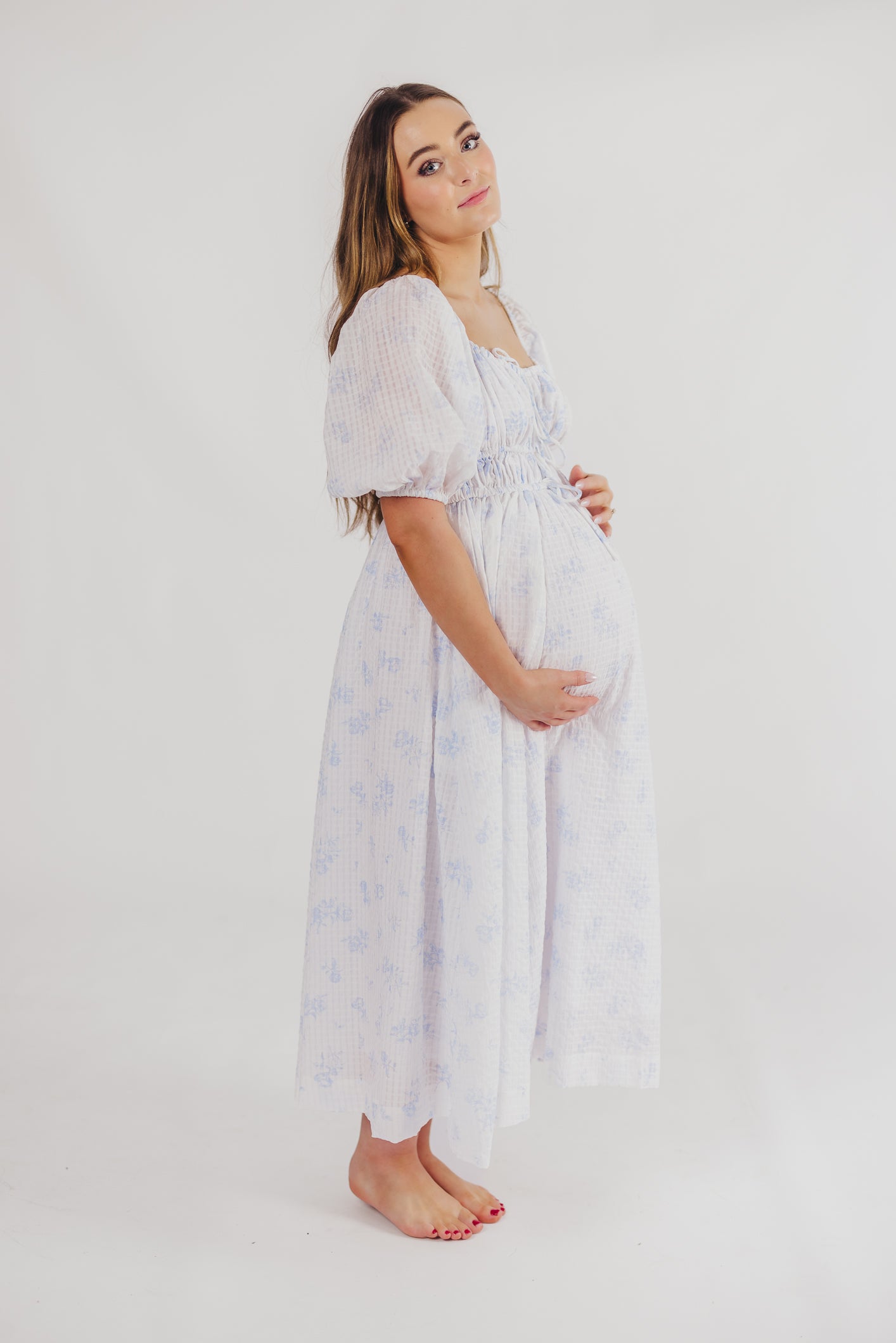 Edda Coastal Midi Dress in Light Blue - Bump Friendly & Inclusive Sizing (S-3XL)