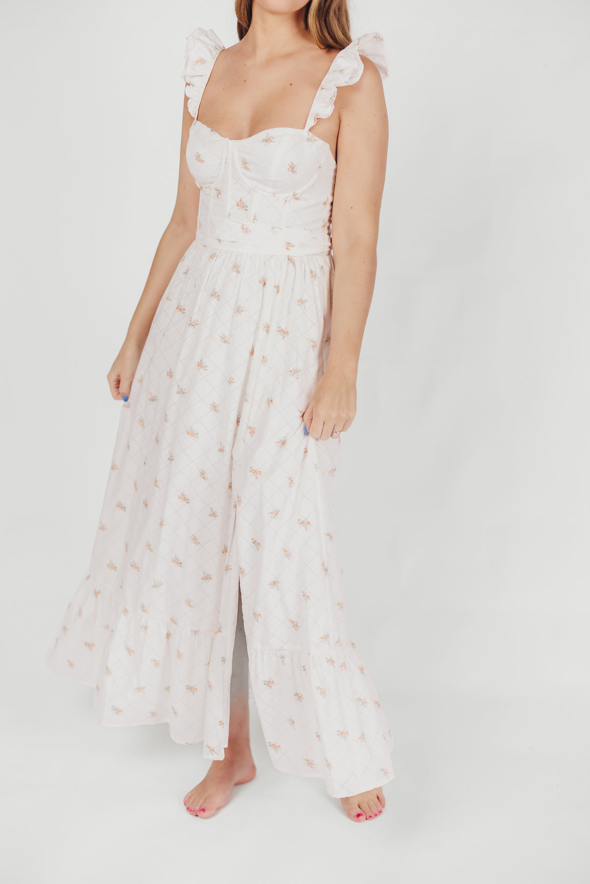 Rosamund Bustier-Style Maxi Dress in Blush Pink Floral - Inclusive Sizing (S-3XL)