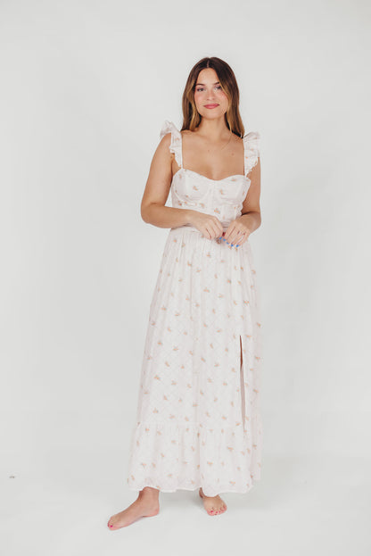 Rosamund Bustier-Style Maxi Dress in Blush Pink Floral - Inclusive Sizing (S-3XL)