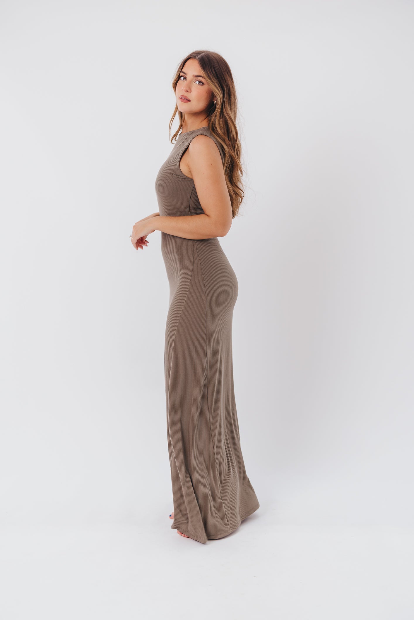 Leighton Knit Maxi Dress in Smokey Olive