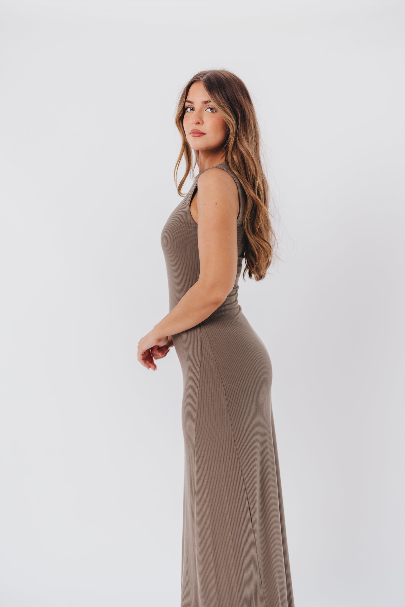 Leighton Knit Maxi Dress in Smokey Olive