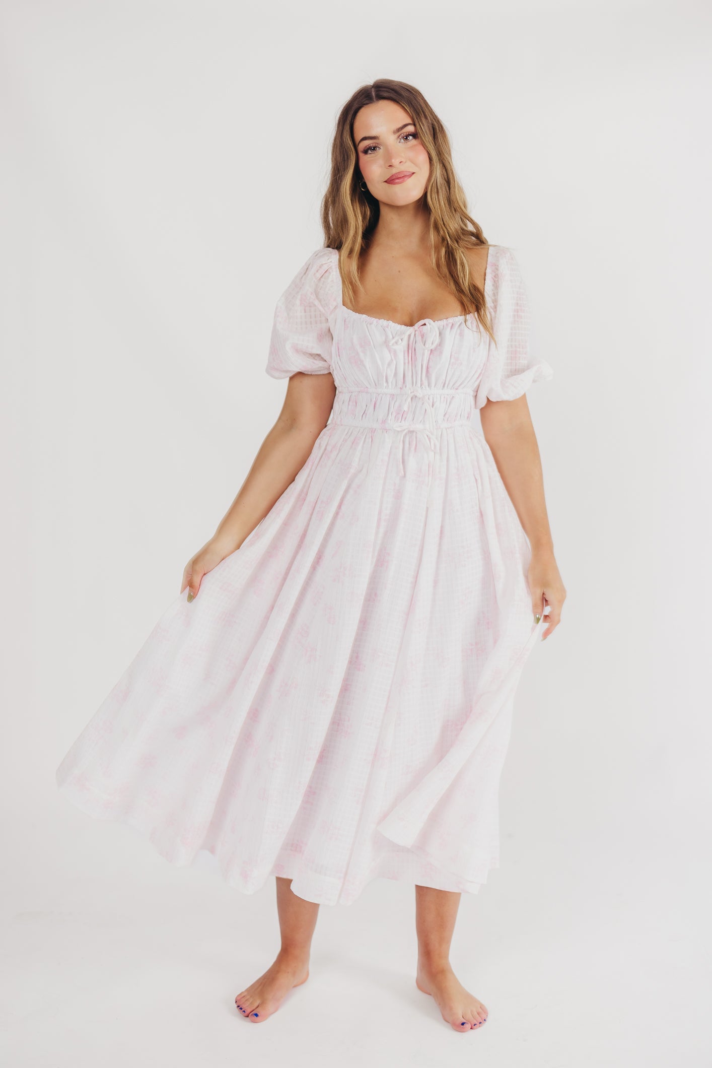 Edda Coastal Midi Dress in Pink - Bump Friendly & Inclusive Sizing (S-3XL)