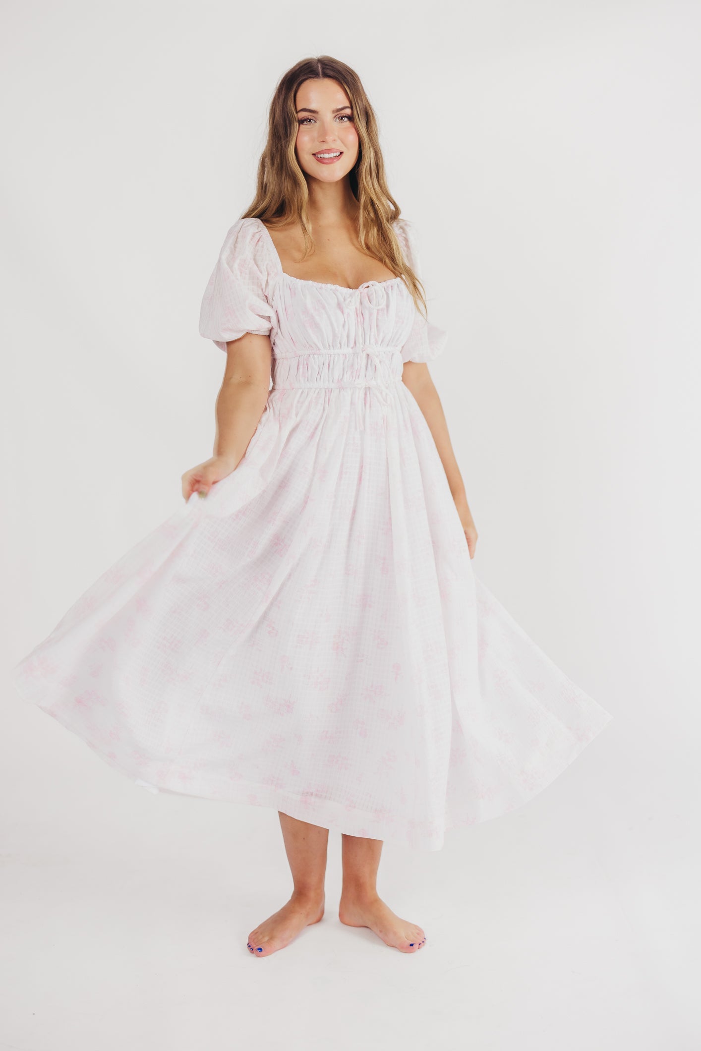 Edda Coastal Midi Dress in Pink - Bump Friendly & Inclusive Sizing (S-3XL)