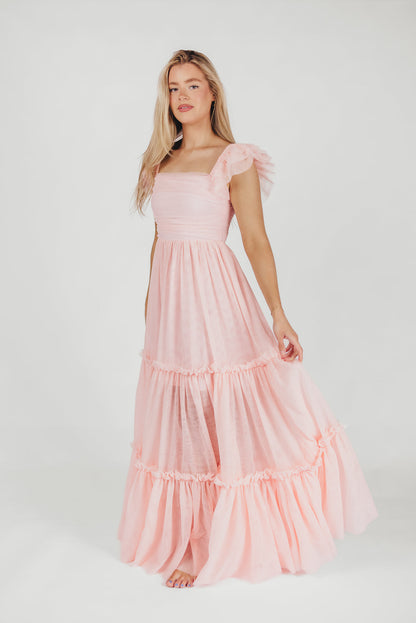 Bella Tiered Tulle Maxi Dress in Pink Blush - Bump Friendly & Inclusive Sizing (S-3XL)