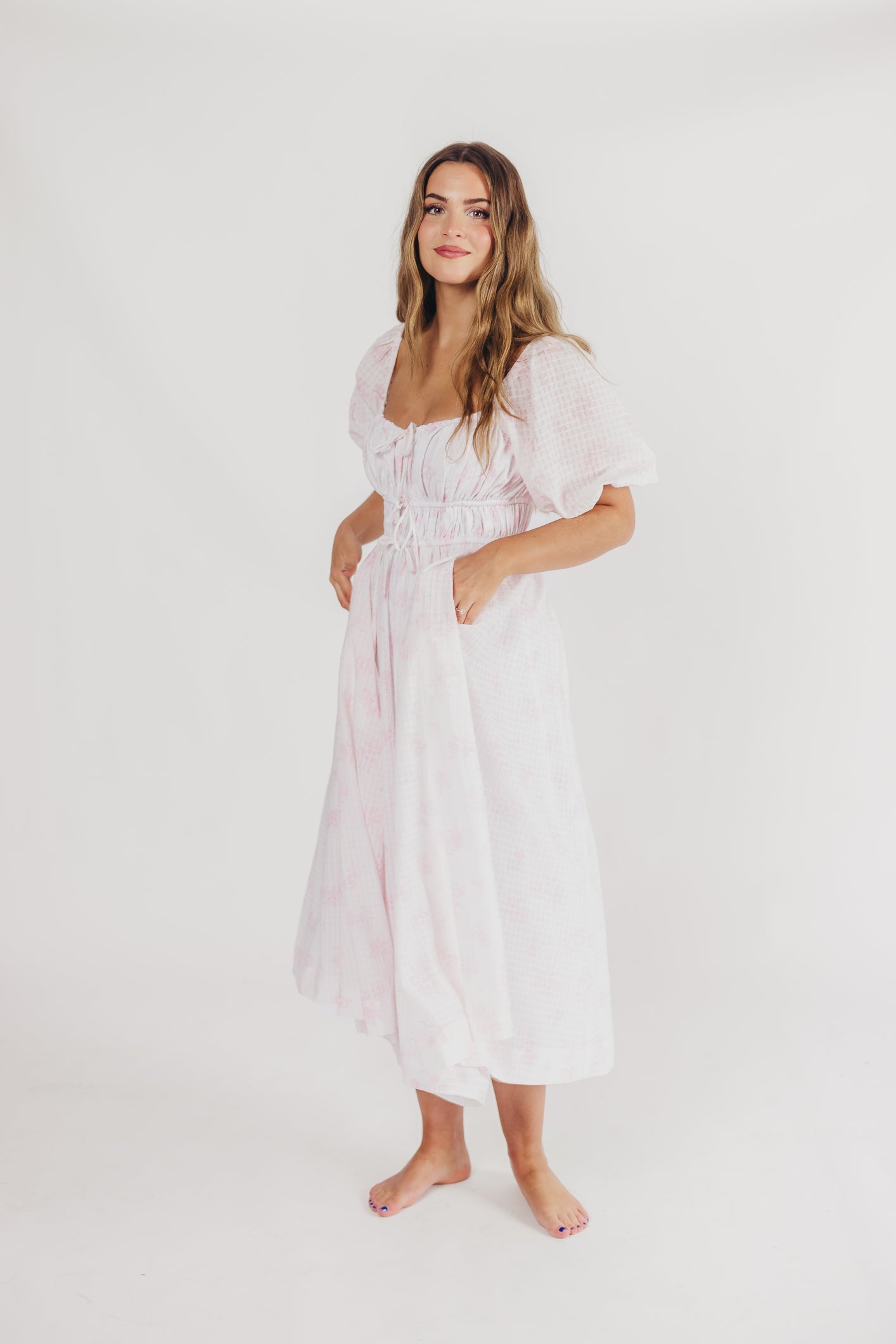 Edda Coastal Midi Dress in Pink - Bump Friendly & Inclusive Sizing (S-3XL)