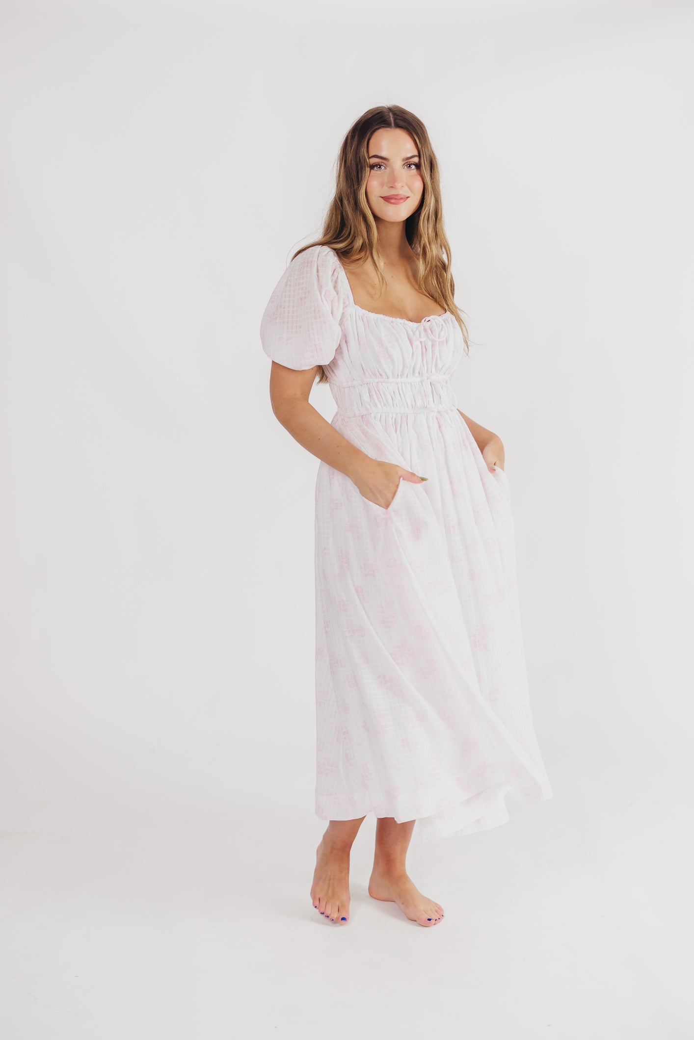 Edda Coastal Midi Dress in Pink - Bump Friendly & Inclusive Sizing (S-3XL)