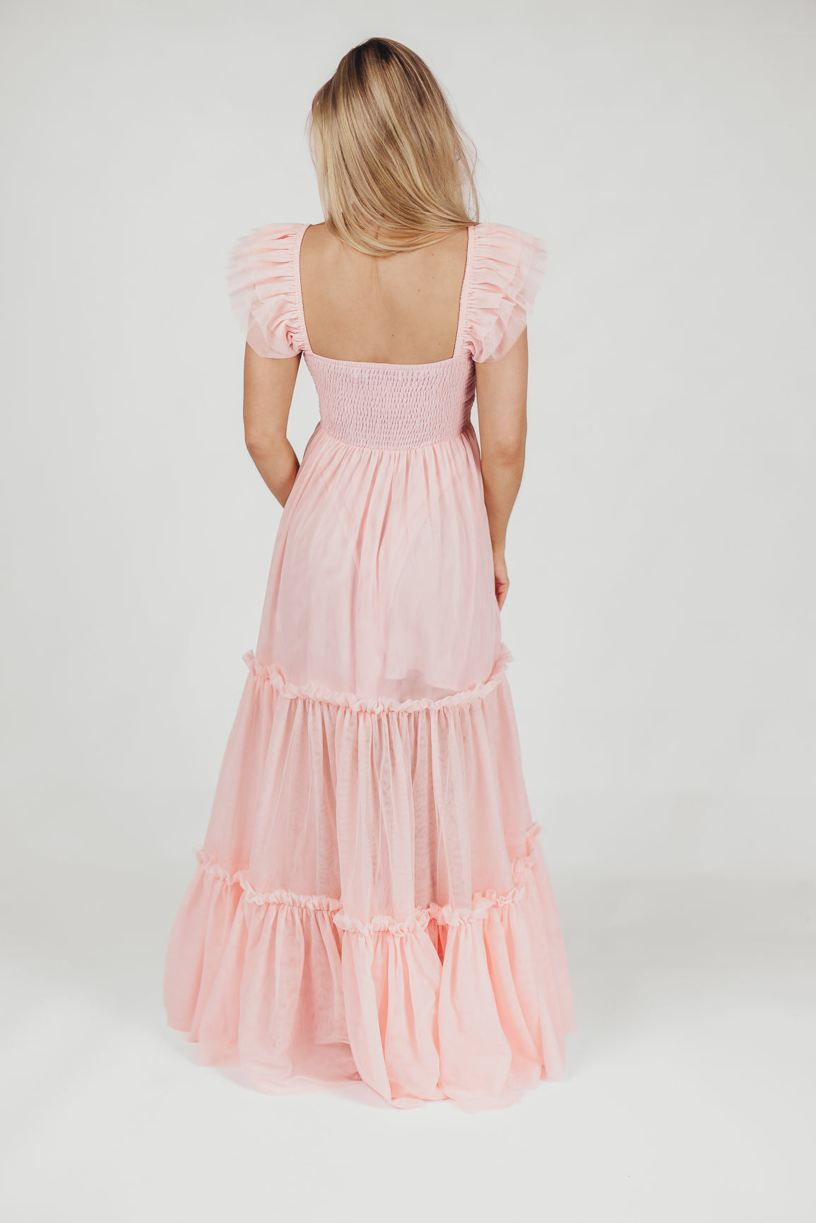 Bella Tiered Tulle Maxi Dress in Pink Blush - Bump Friendly & Inclusive Sizing (S-3XL)