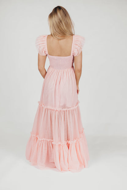 Bella Tiered Tulle Maxi Dress in Pink Blush - Bump Friendly & Inclusive Sizing (S-3XL)