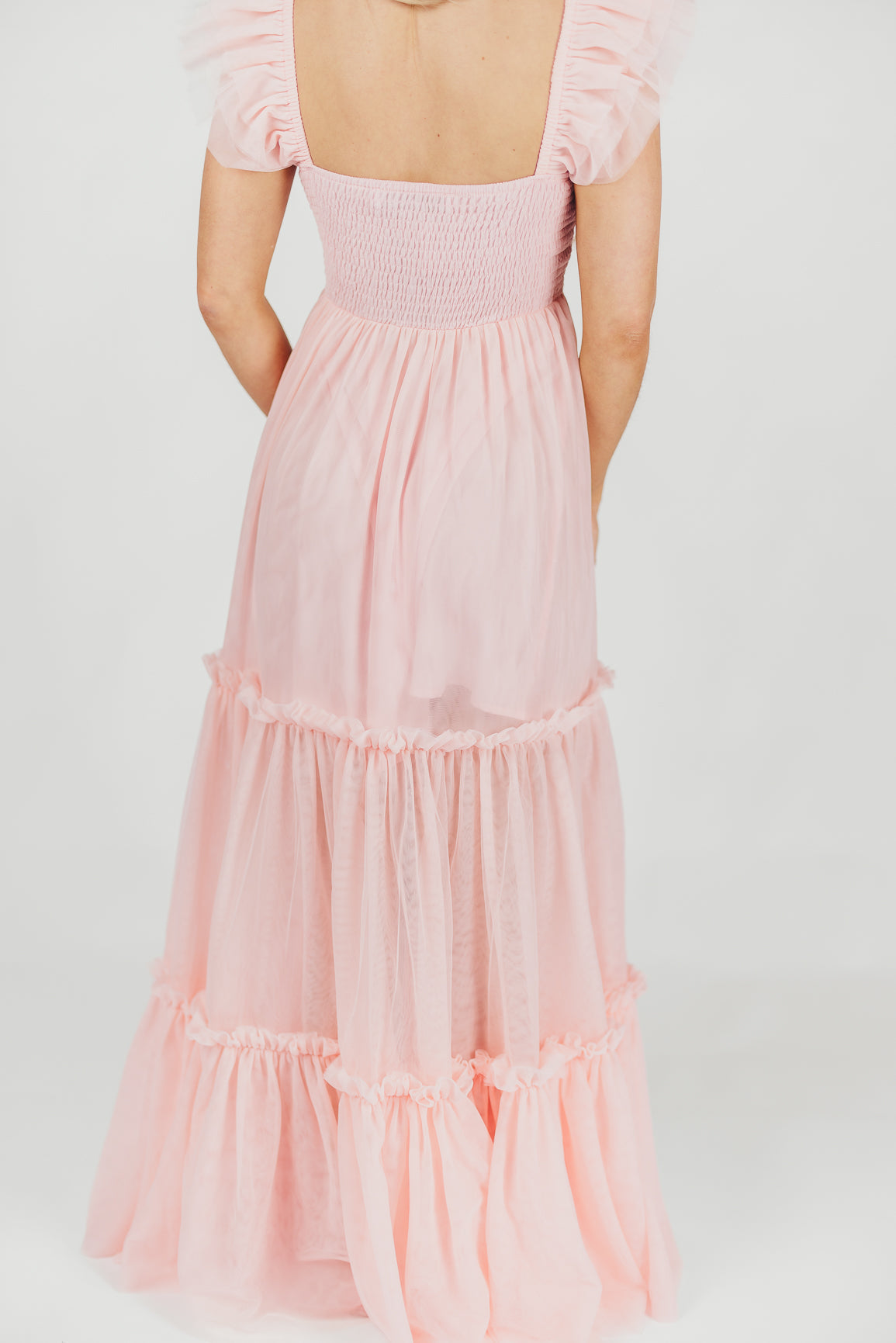 Bella Tiered Tulle Maxi Dress in Pink Blush - Bump Friendly & Inclusive Sizing (S-3XL)