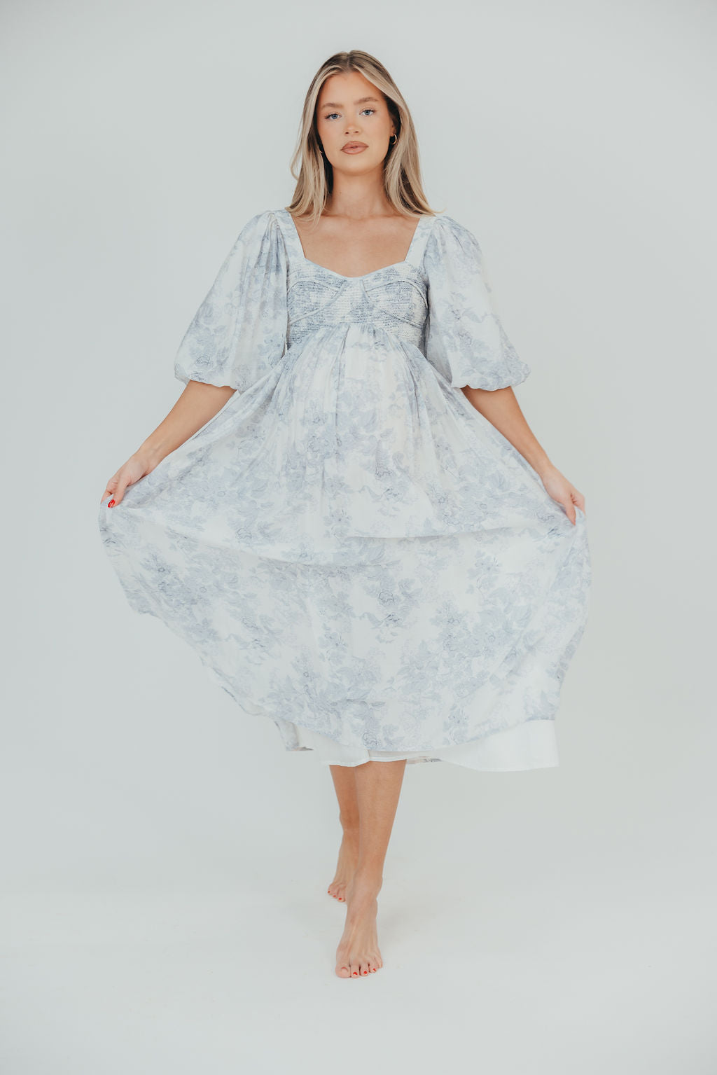 Harlow Maxi Dress in Light Blue Floral - Bump Friendly & Inclusive Sizing (S-3XL)