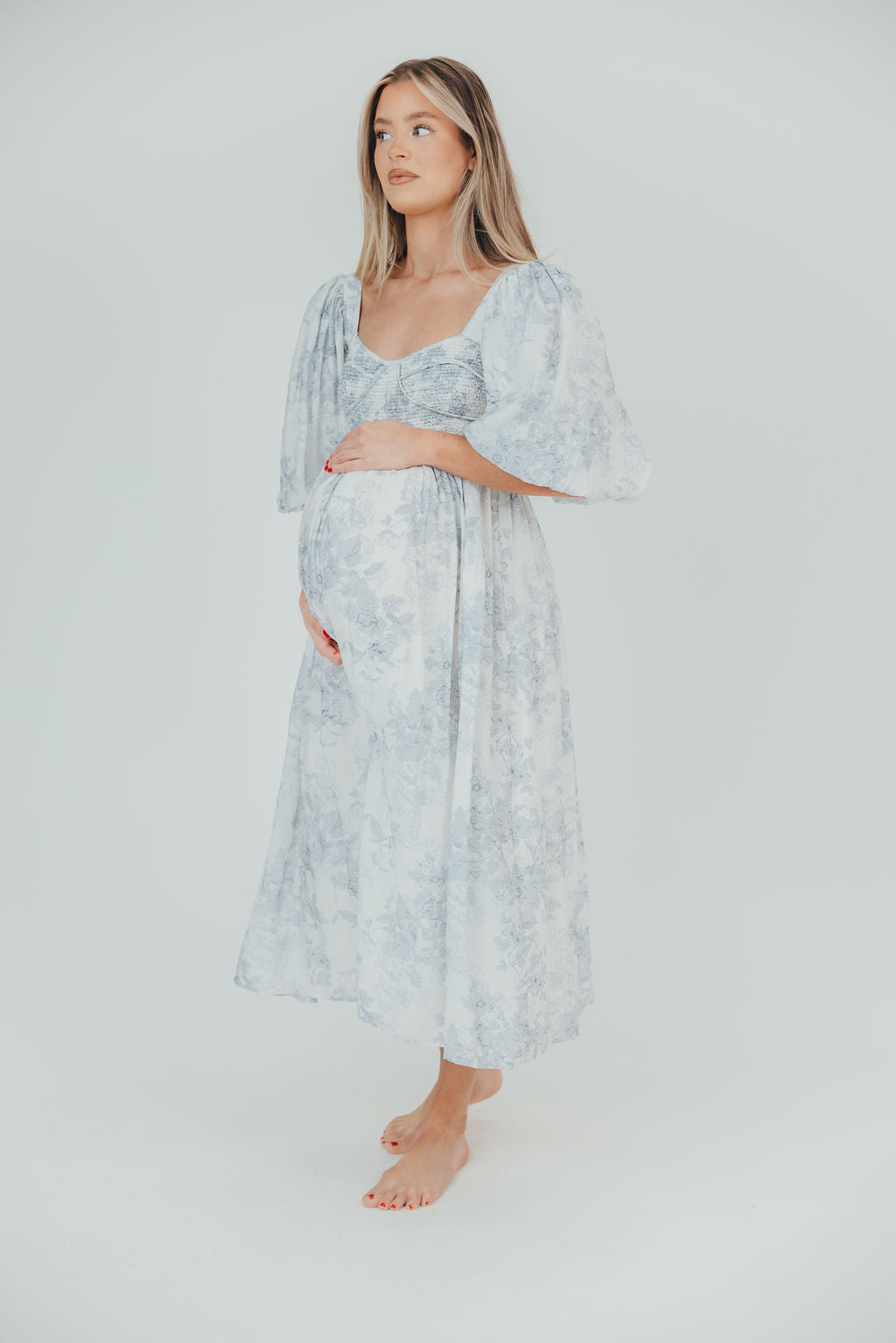 Harlow Maxi Dress in Light Blue Floral - Bump Friendly & Inclusive Sizing (S-3XL)