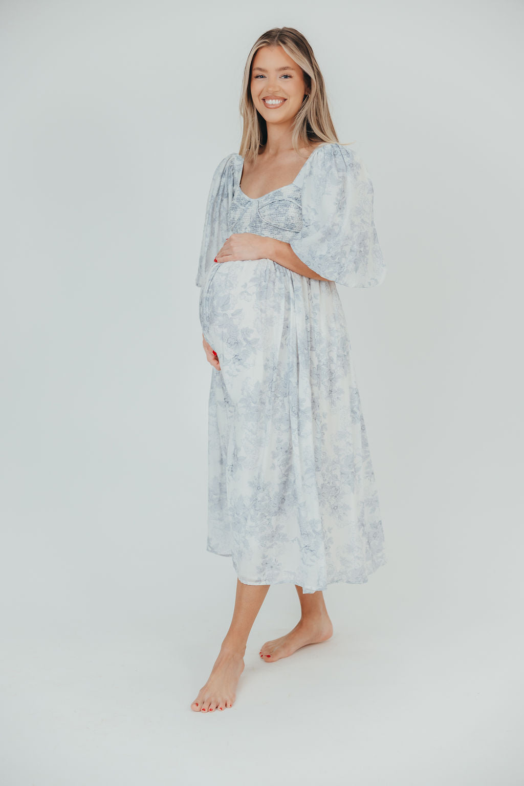 Harlow Maxi Dress in Light Blue Floral - Bump Friendly & Inclusive Sizing (S-3XL)