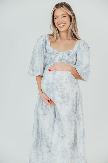 Harlow Maxi Dress in Light Blue Floral - Bump Friendly & Inclusive Sizing (S-3XL)