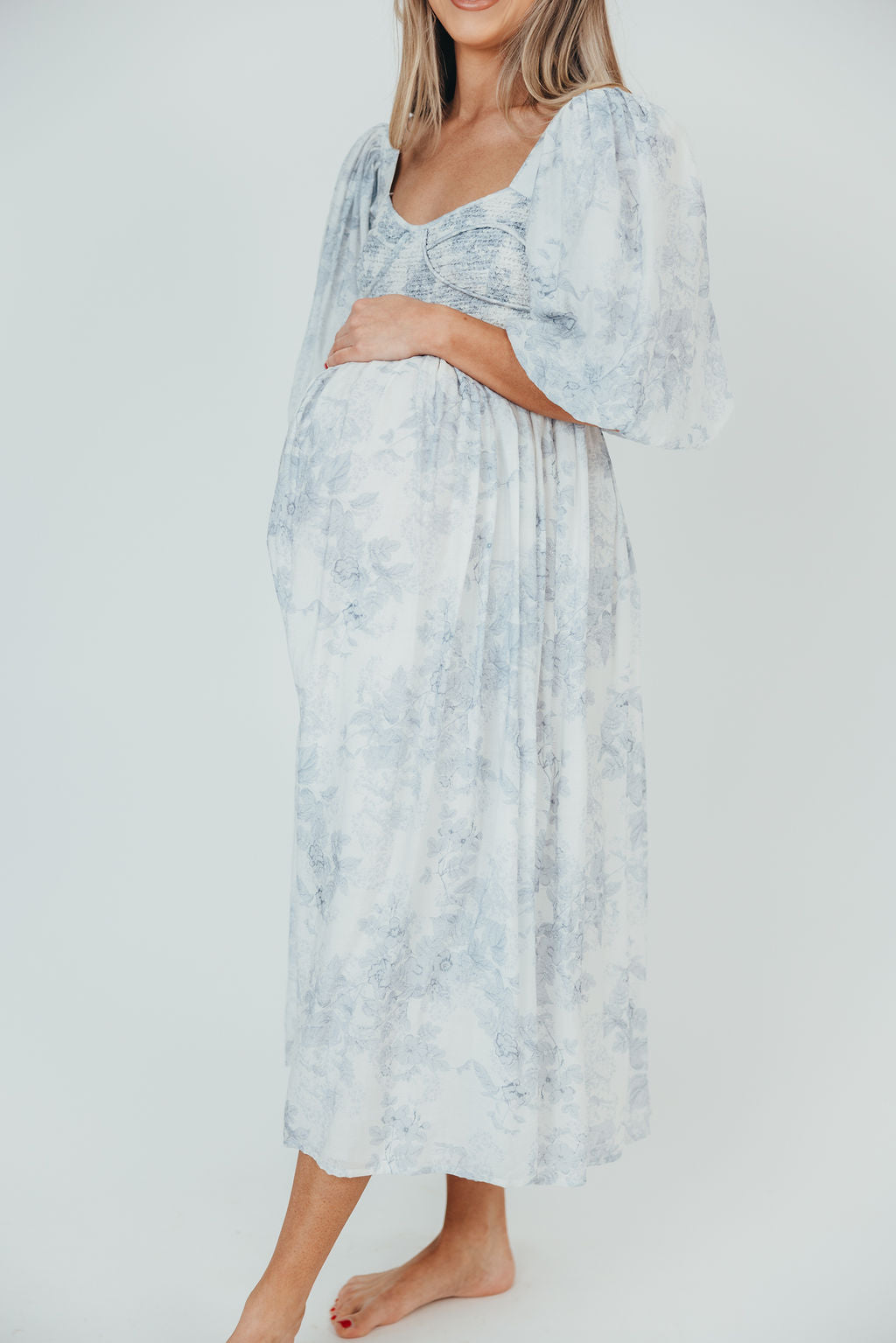 Harlow Maxi Dress in Light Blue Floral - Bump Friendly & Inclusive Sizing (S-3XL)