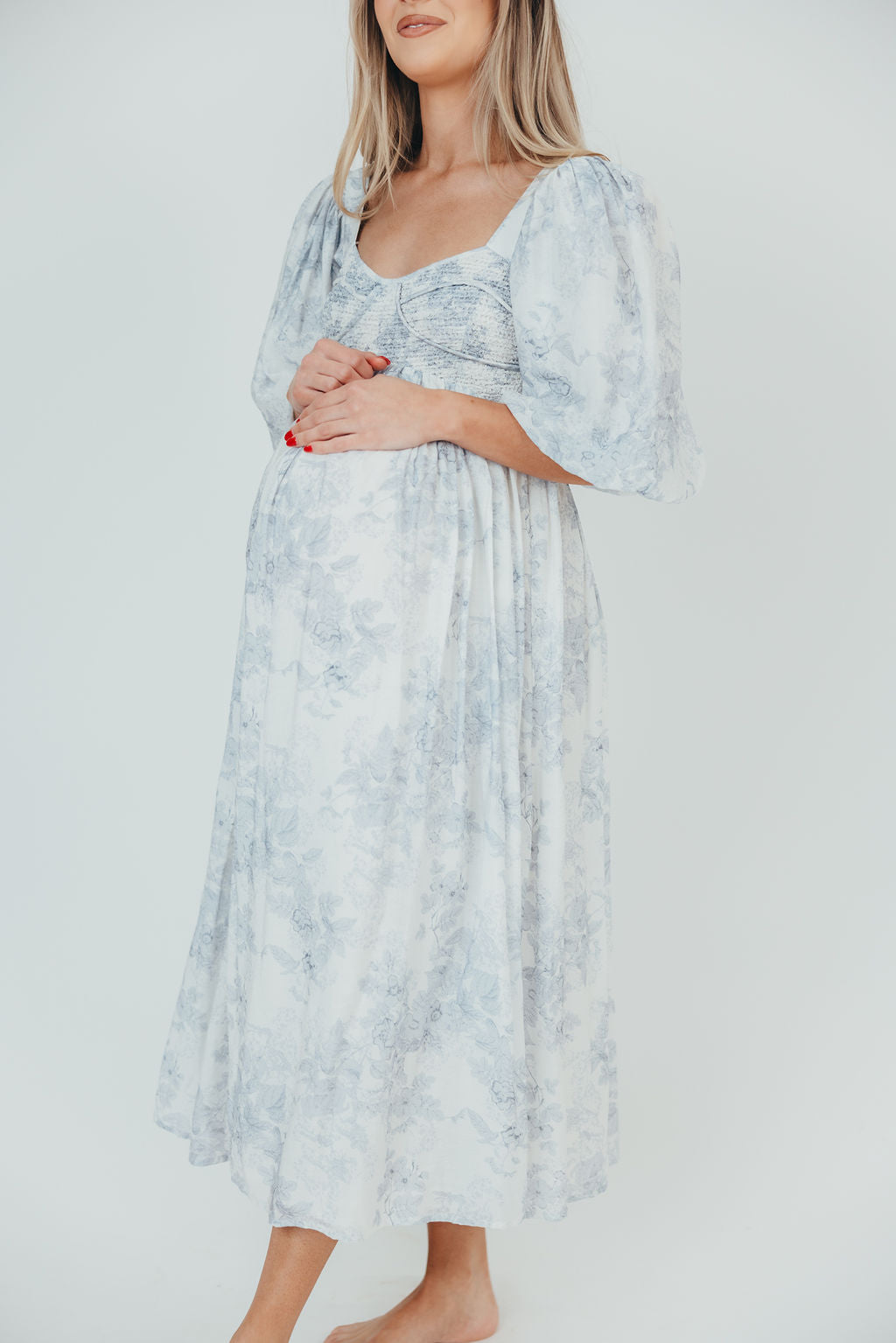 Harlow Maxi Dress in Light Blue Floral - Bump Friendly & Inclusive Sizing (S-3XL)