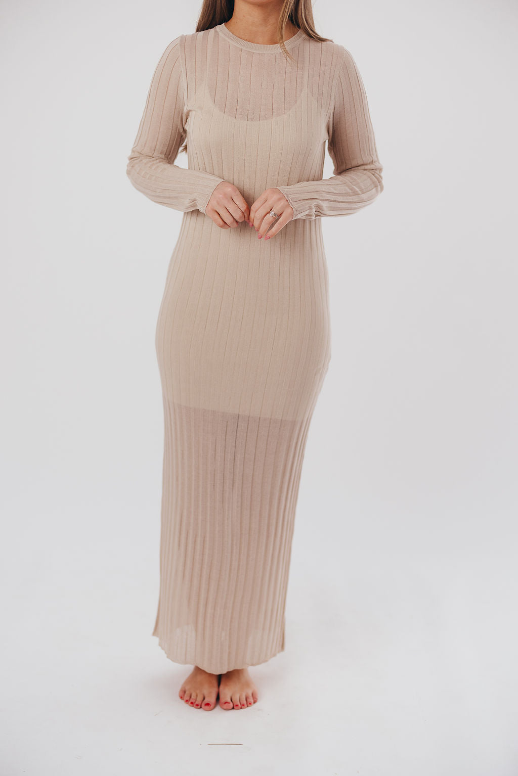 Amara Two-Piece Sheer Maxi Dress in Beige