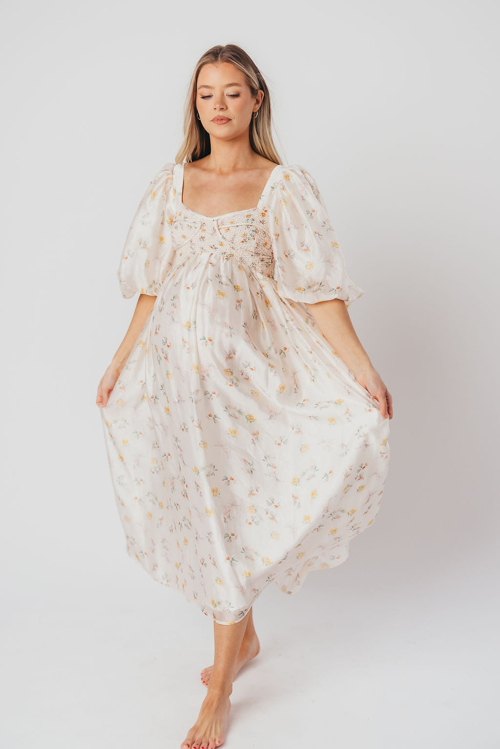 Harlow Maxi Dress in Tiny Yellow Floral - Bump Friendly & Inclusive Sizing (S-3XL)