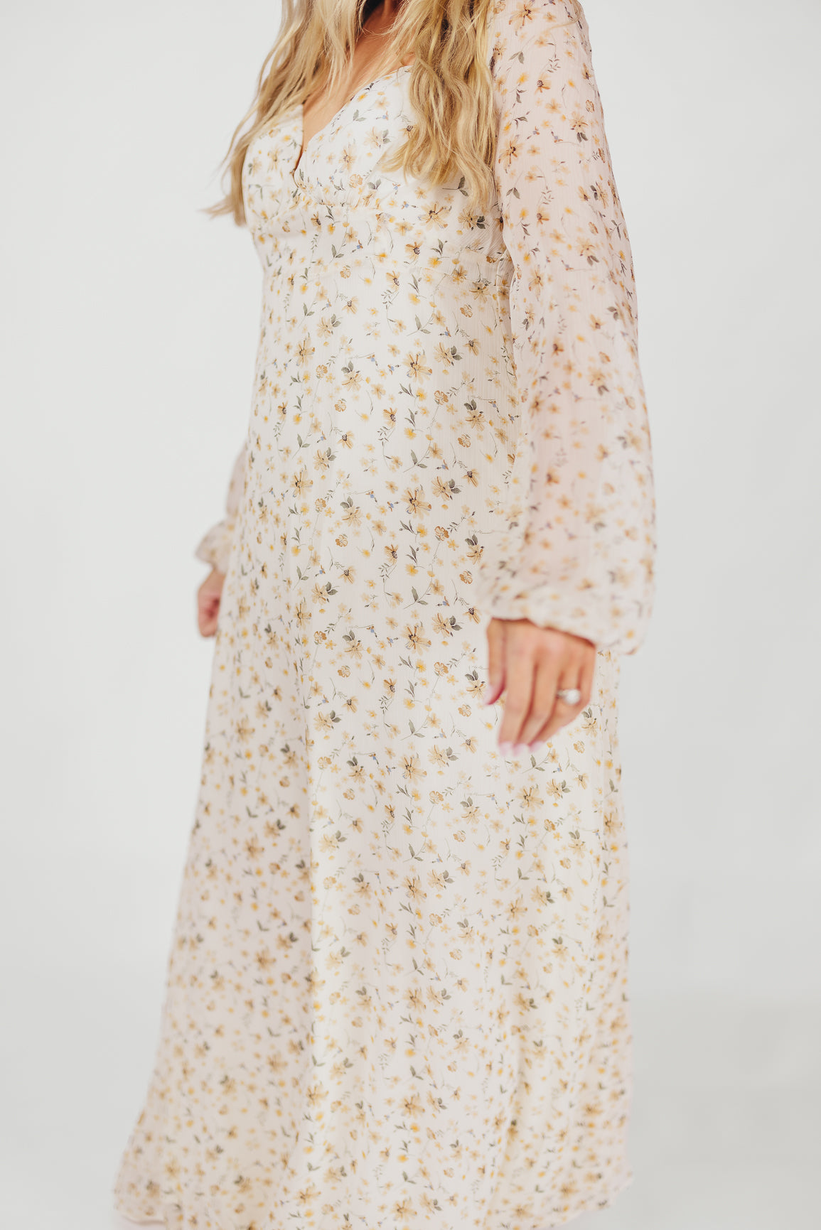 Parker Smocked Maxi Dress with Puffed Sleeves in Ivory/Yellow - Bump Friendly & Inclusive Sizing (S-3XL)