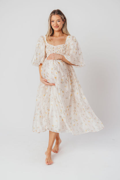 Harlow Maxi Dress in Tiny Yellow Floral - Bump Friendly & Inclusive Sizing (S-3XL)