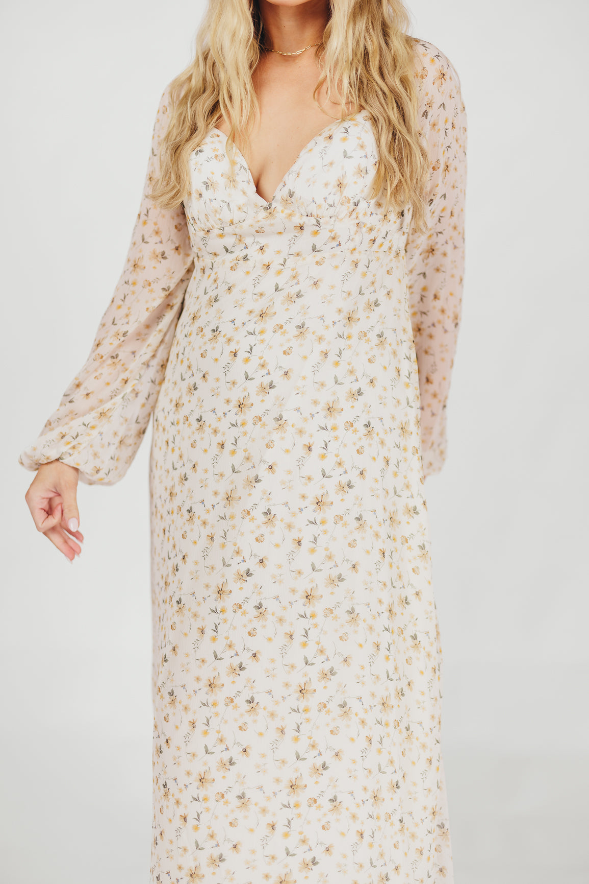 Parker Smocked Maxi Dress with Puffed Sleeves in Ivory/Yellow - Bump Friendly & Inclusive Sizing (S-3XL)