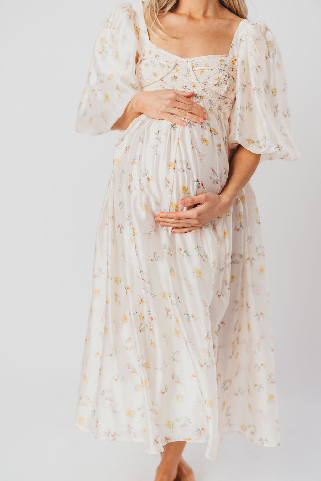 Harlow Maxi Dress in Tiny Yellow Floral - Bump Friendly & Inclusive Sizing (S-3XL)