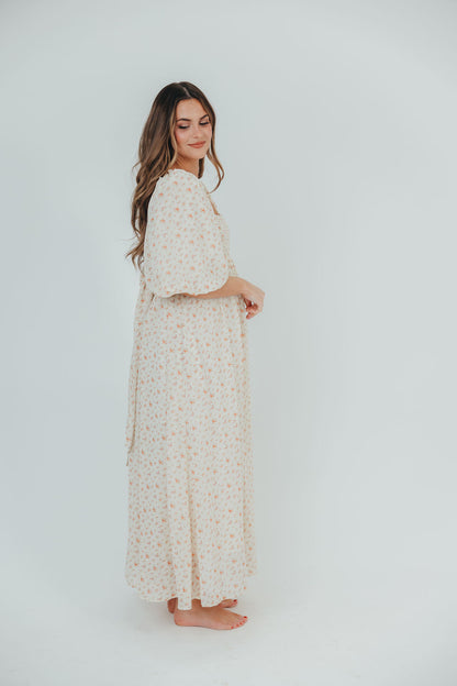 Melody Maxi Dress with Pleats and Bow Detail in Ivory Floral- Bump Friendly & Inclusive Sizing (S-3XL)