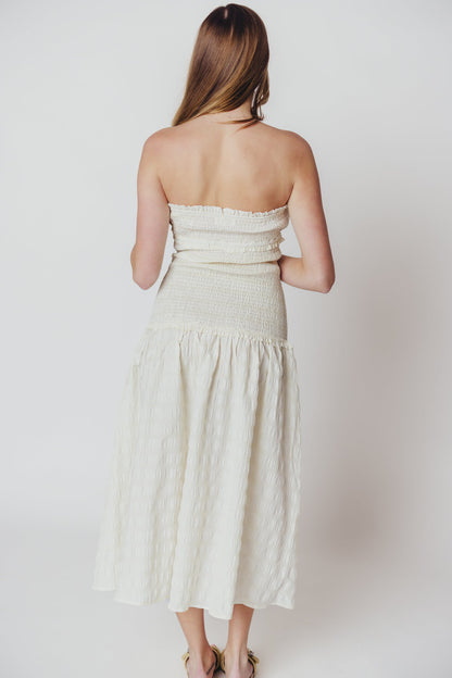 Whitley Strapless Sweetheart Midi Dress in Ivory