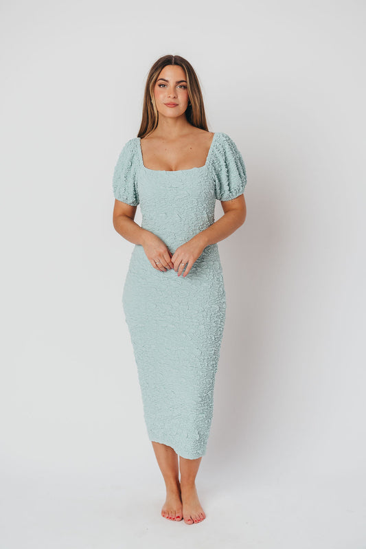 Blakeley Textured Midi Dress in Seafoam - Bump Friendly & Inclusive Sizing (S-1XL)