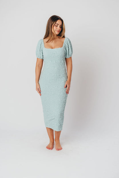 Blakeley Textured Midi Dress in Seafoam - Bump Friendly & Inclusive Sizing (S-1XL)