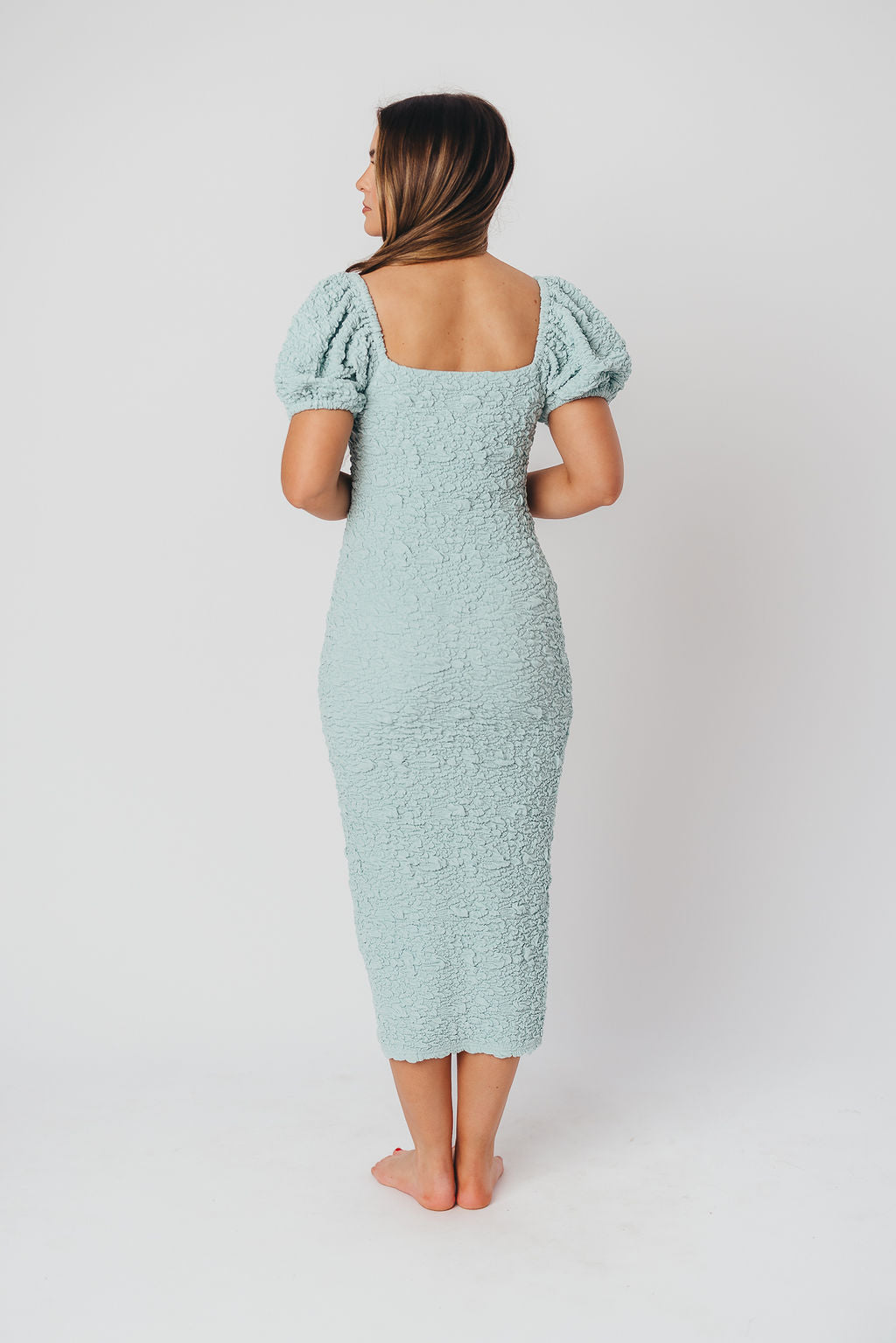 Blakeley Textured Midi Dress in Seafoam - Bump Friendly & Inclusive Sizing (S-1XL)