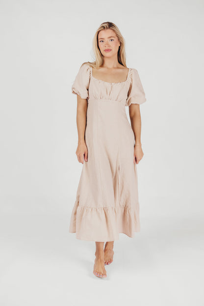 Beatrice Linen Fit-and-Flare Maxi Dress in Linen