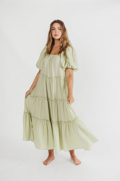 Eva Puffed Sleeve Maxi Dress in Sage - Bump Friendly (S-3XL)