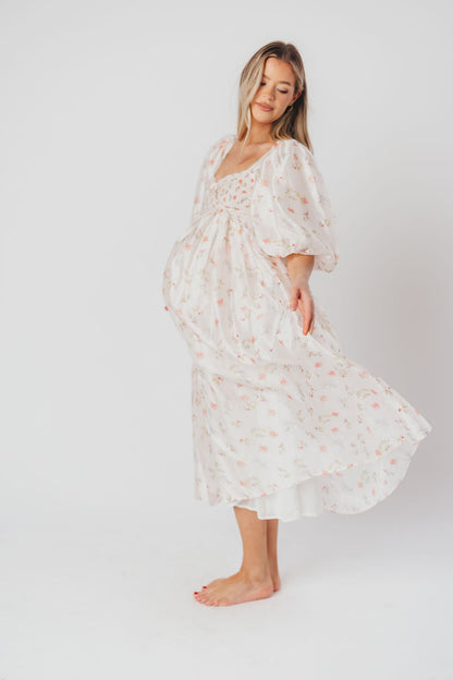 Harlow Maxi Dress in Tiny Pink Floral - Bump Friendly & Inclusive Sizing (S-3XL)