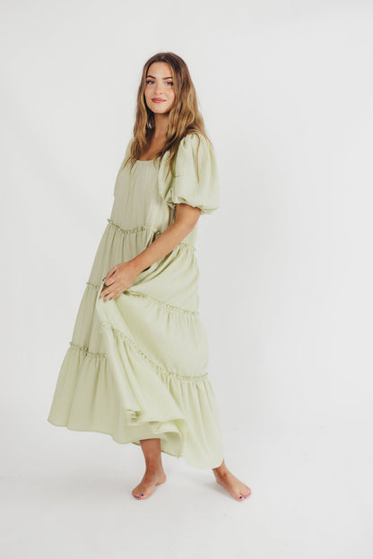 Eva Puffed Sleeve Maxi Dress in Sage - Bump Friendly (S-3XL)