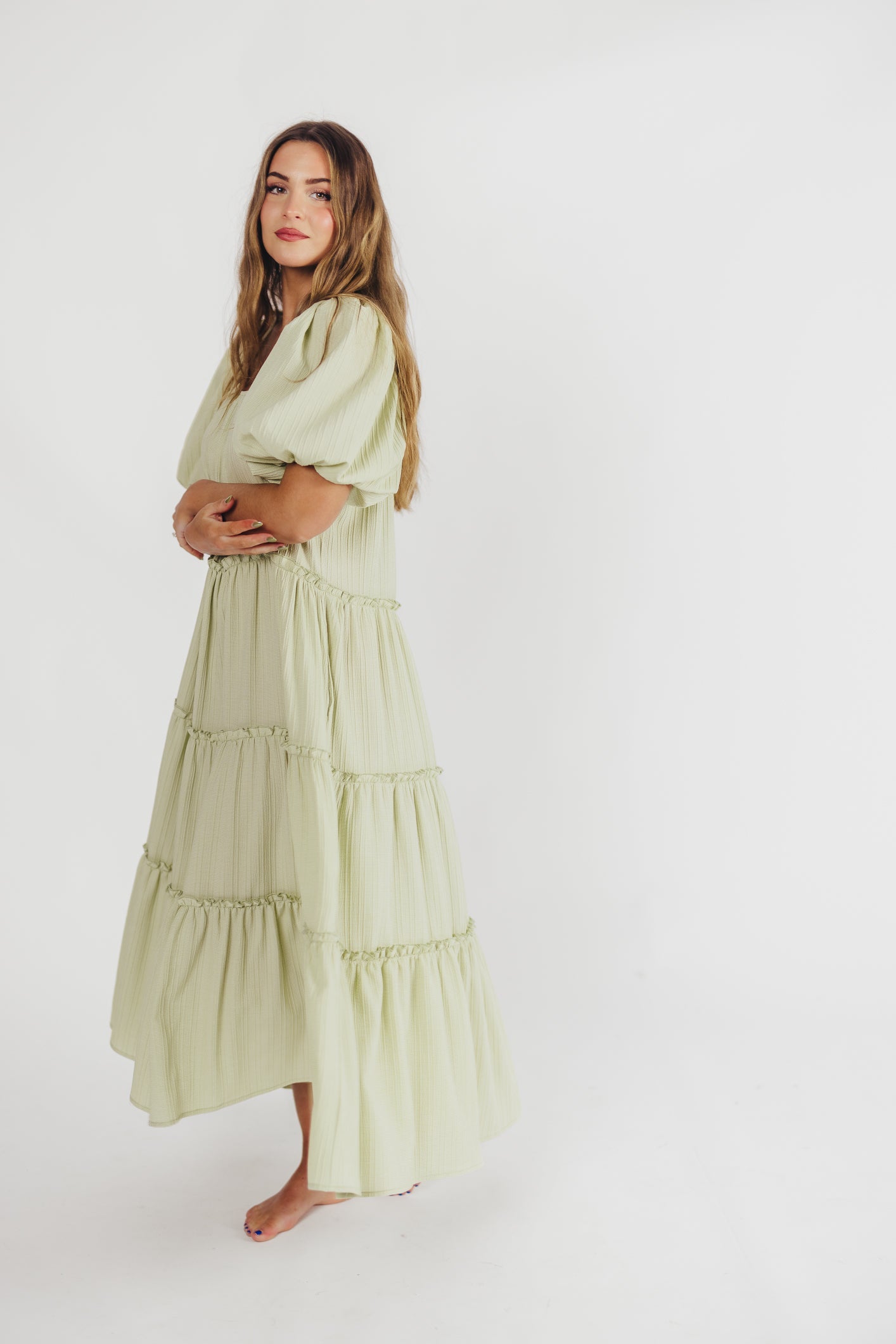 Eva Puffed Sleeve Maxi Dress in Sage - Bump Friendly (S-3XL)