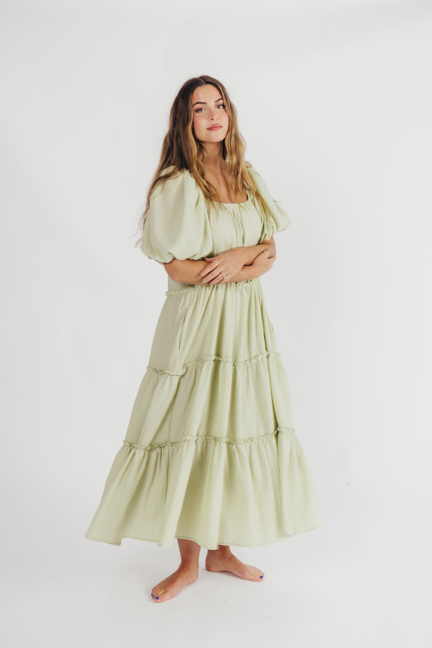 Eva Puffed Sleeve Maxi Dress in Sage - Bump Friendly (S-3XL)