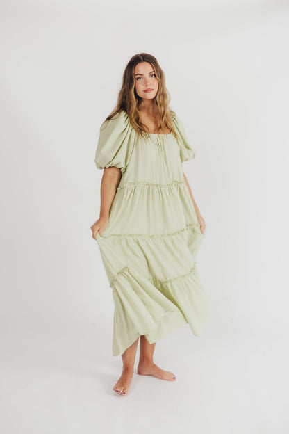 Eva Puffed Sleeve Maxi Dress in Sage - Bump Friendly (S-3XL)