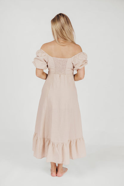 Beatrice Linen Fit-and-Flare Maxi Dress in Linen