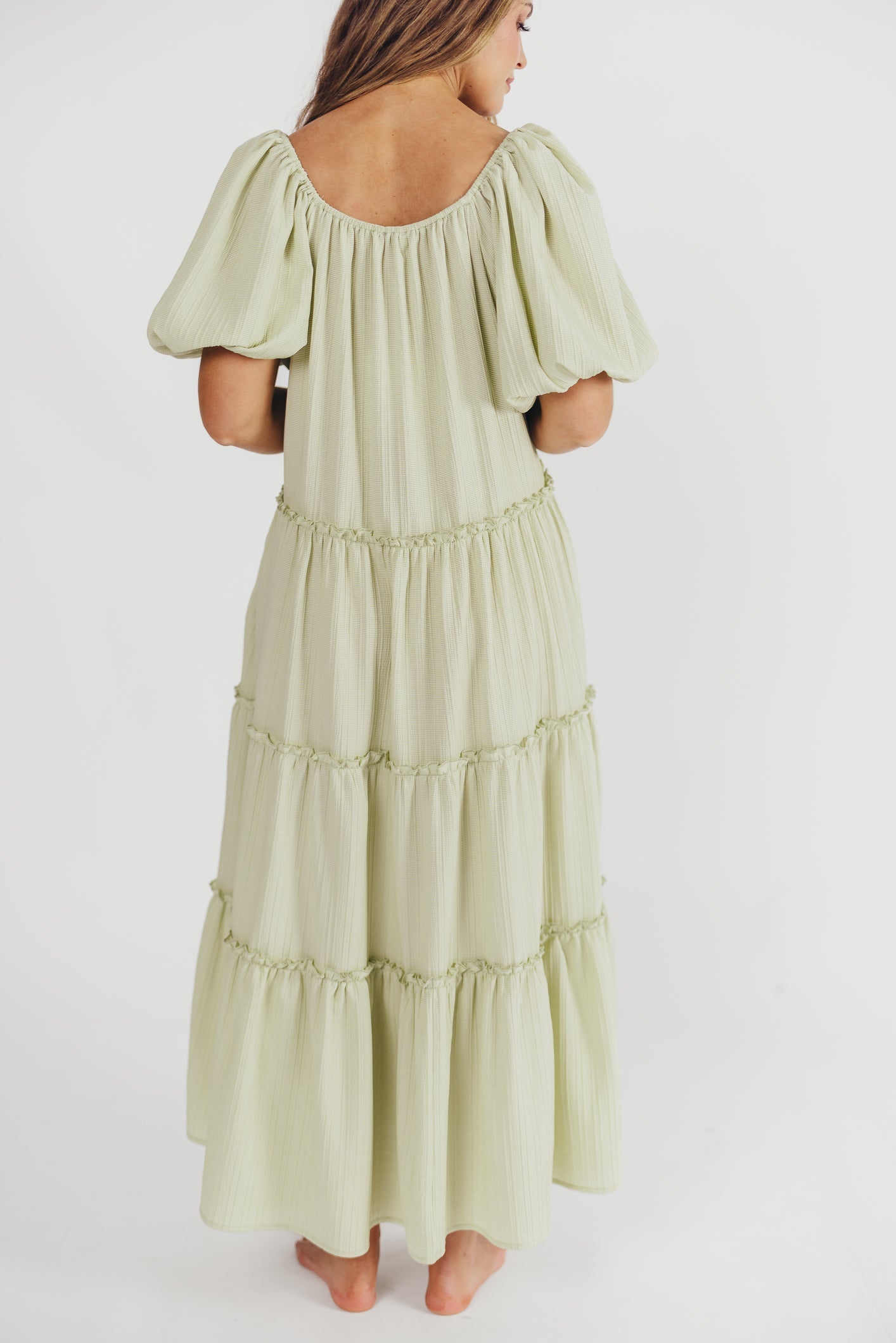 Eva Puffed Sleeve Maxi Dress in Sage - Bump Friendly (S-3XL)