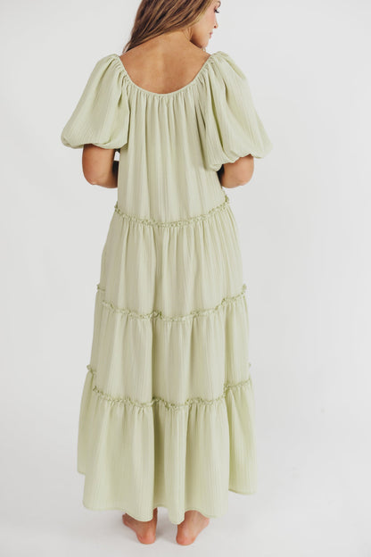 Eva Puffed Sleeve Maxi Dress in Sage - Bump Friendly (S-3XL)