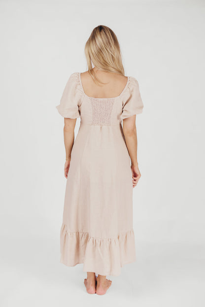 Beatrice Linen Fit-and-Flare Maxi Dress in Linen