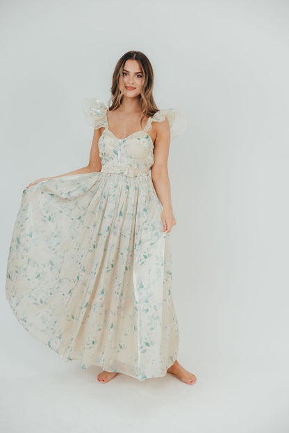 Lucy Organza Maxi Dress in Cream Floral