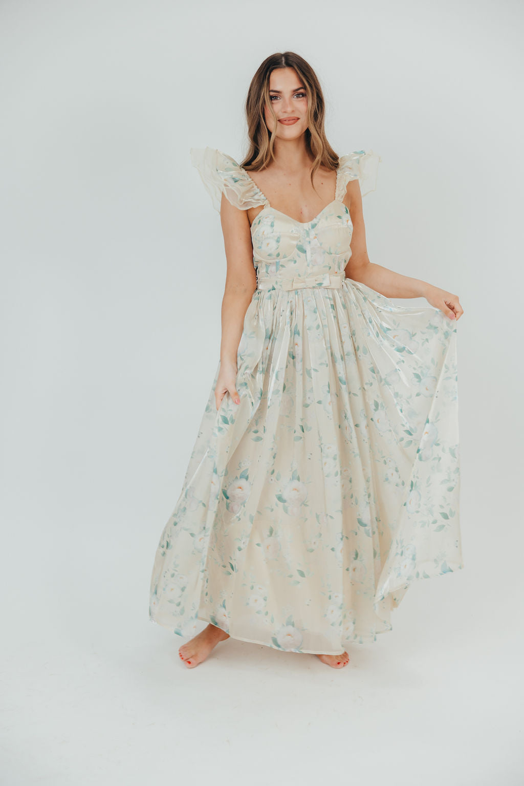 Lucy Organza Maxi Dress in Cream Floral