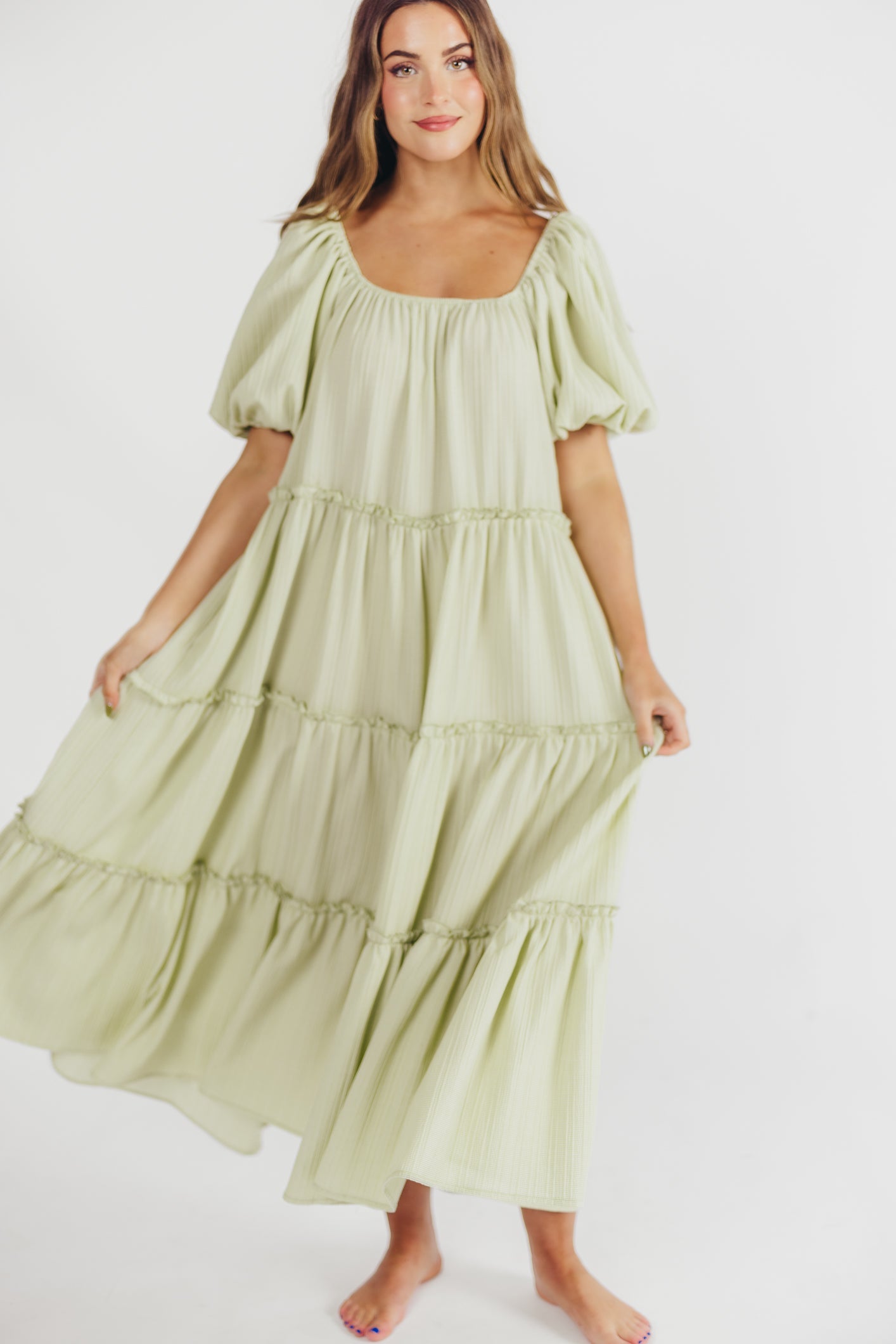 Eva Puffed Sleeve Maxi Dress in Sage - Bump Friendly (S-3XL)