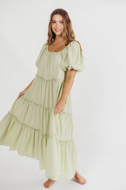 Eva Puffed Sleeve Maxi Dress in Sage - Bump Friendly (S-3XL)