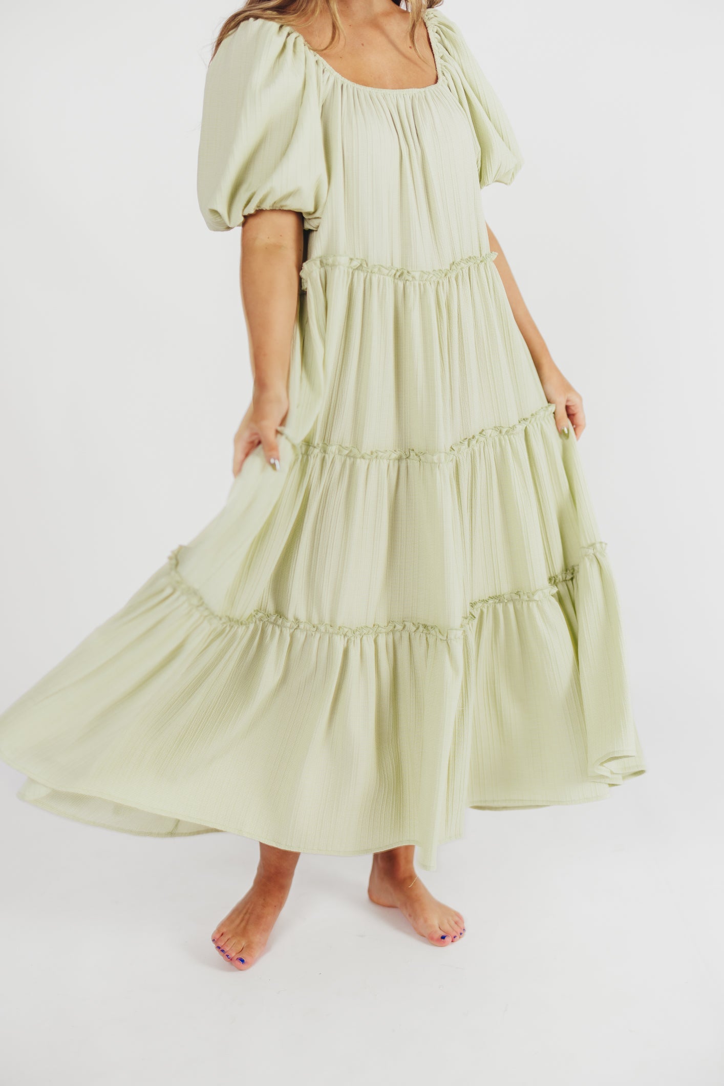 Eva Puffed Sleeve Maxi Dress in Sage - Bump Friendly (S-3XL)